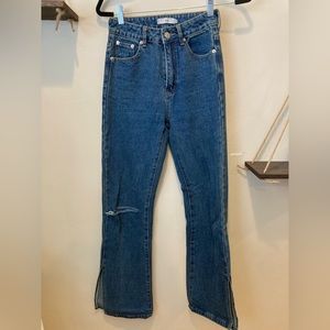 Wide leg slit jeans